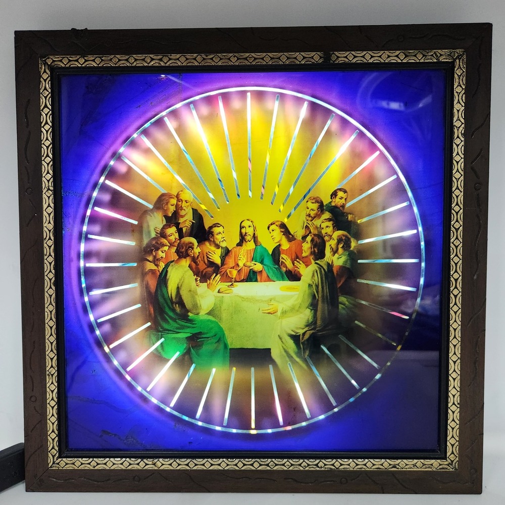 Vintage WG The Last Supper Motion Light Box Framed Religious Christian Art